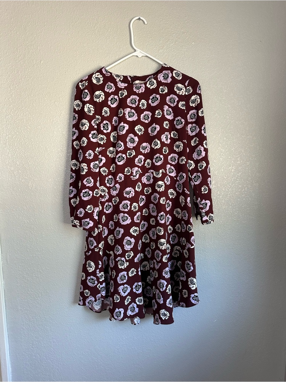 Loft Purple Floral Long Sleeve Ruffle Lightweight Dress